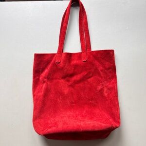 Baggu Red Suede Leather Tote Bag